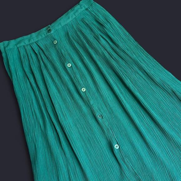 VTG 90s Options Melrose Emerald Green Ribbed Button Down Maxi Skirt M - Picture 7 of 8
